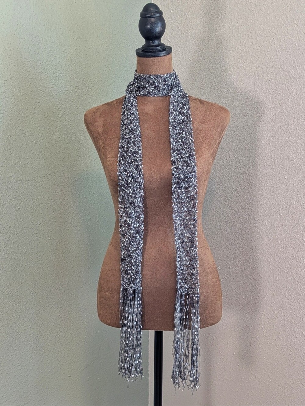 Sparkle Metallic Fringe Scarf - Silver & Mauve